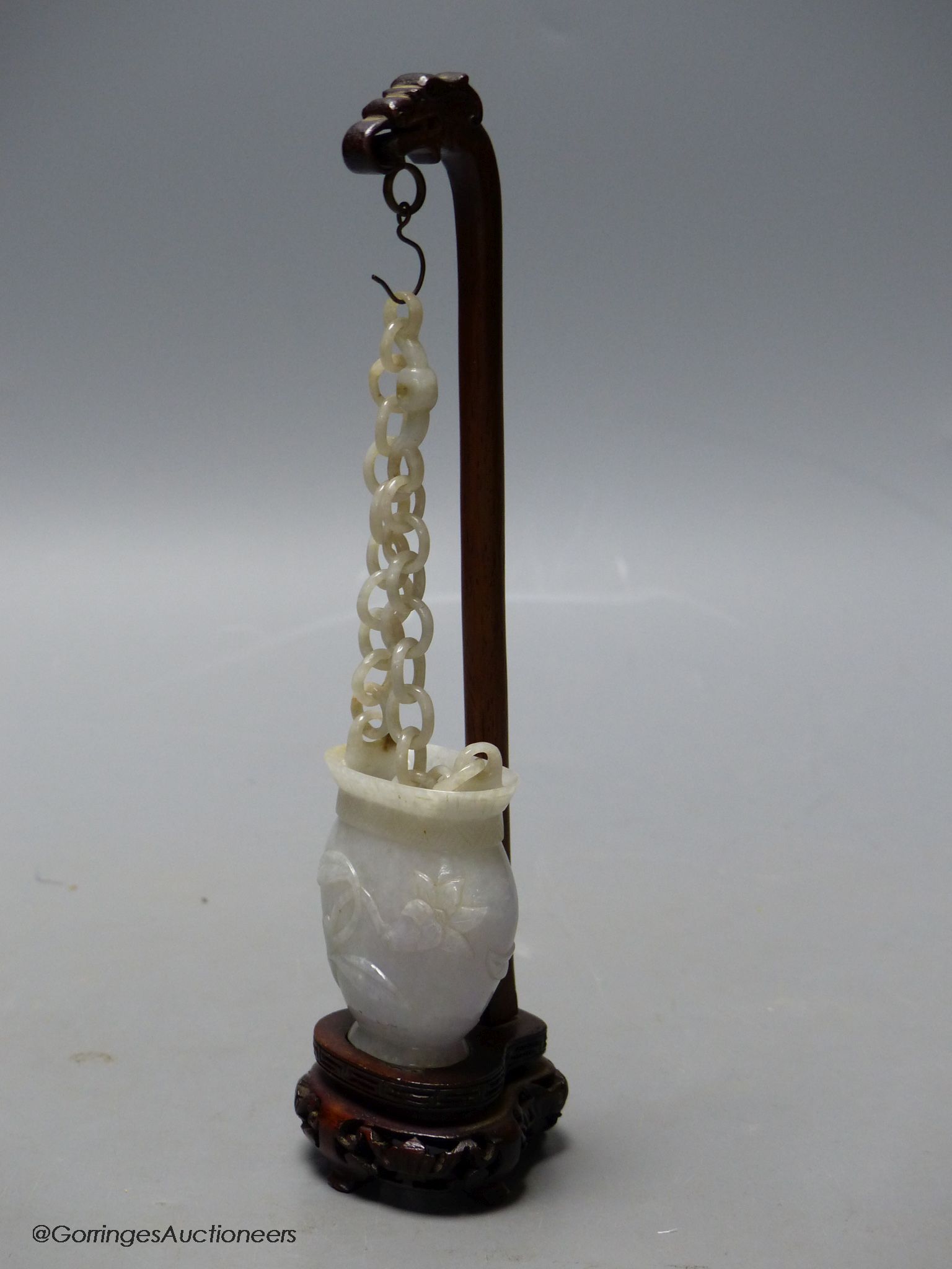 A Chinese celadon jadeite model of a flower basket